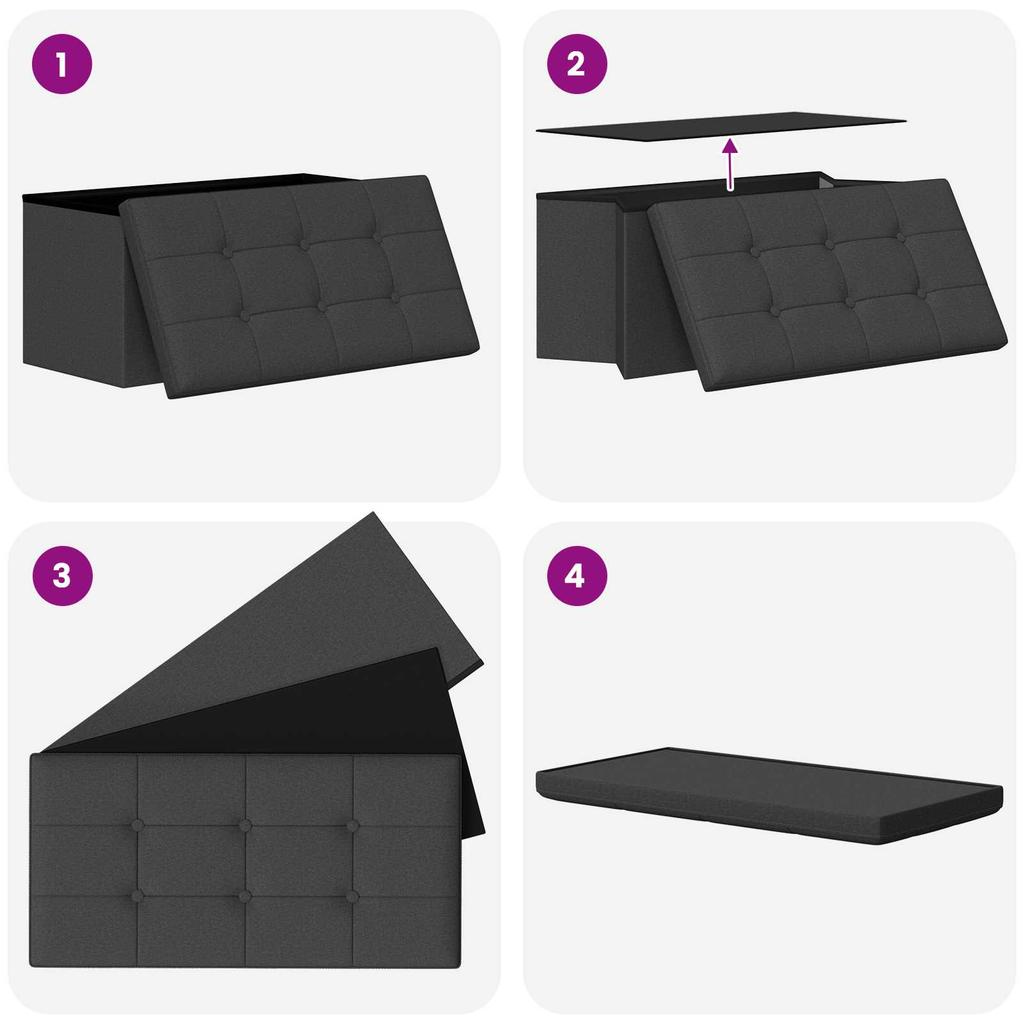Foldable Storage Bench Dark Grey Linen