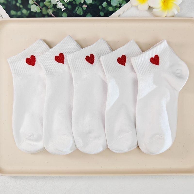 5Pairs Socks Cotton Short Socks Harajuku Novelty Love Heart Pattern Socks Hip Hop Solid Color Cute Socks Black White Sokken Soks