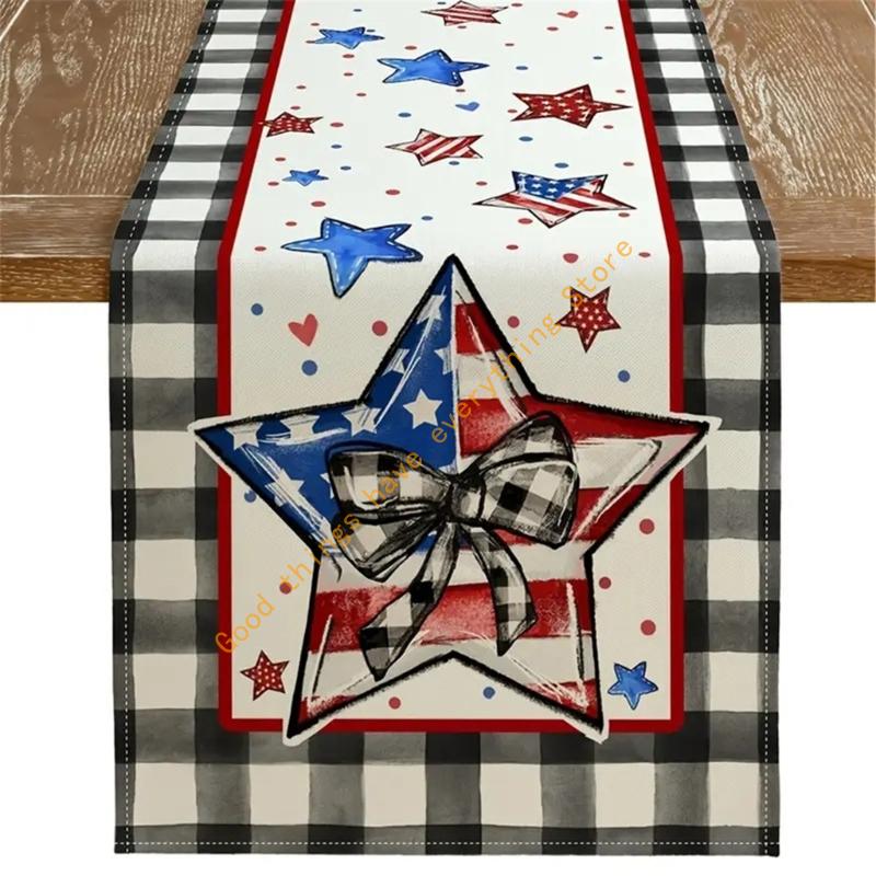 

Linen Fabric Independence Day Table Runner Slip-Resistant with Vintage Flag Designing for Dining Tablecloth 13x72Inch 55KF