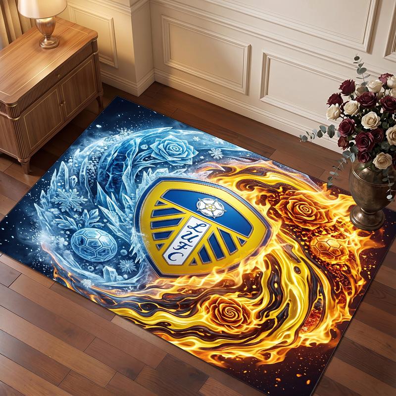 Tappeto in Velluto di Cristallo con Stampa del Leeds United Football, Comodo Assorbente d'Acqua Antiscivolo Tappeto per Pavimenti Interni