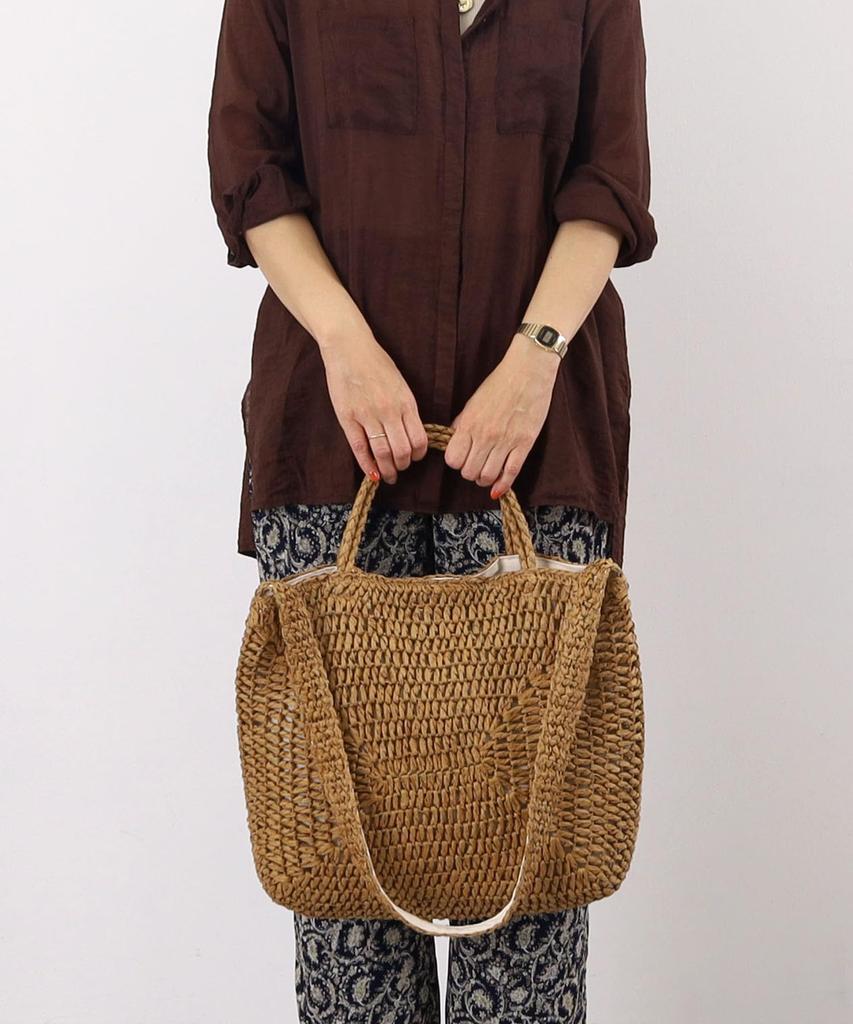 Cuco Paper Tassel Handle 2-Way Basket BagA4 Compatible, 2413112064, Camel (144cm)