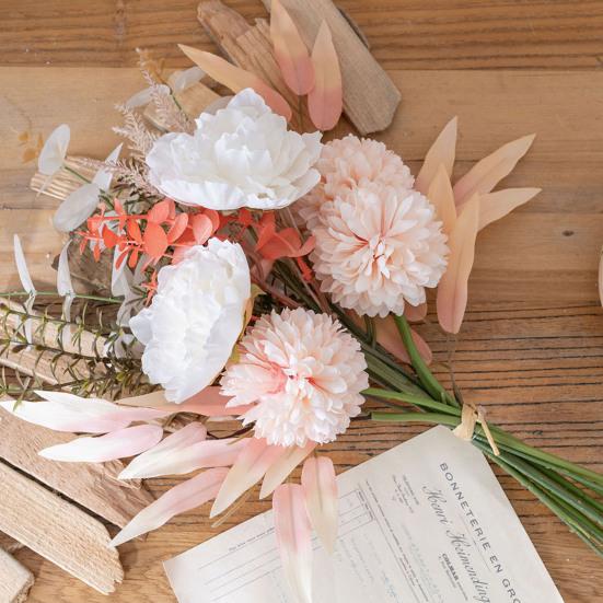 Fake Peonies Artificial Flower Bouquet Realistic Peony Chrysanthemum with Eucalyptus Leaves Faux Silk Floral Arrangement for Wedding Bouquets Baby
