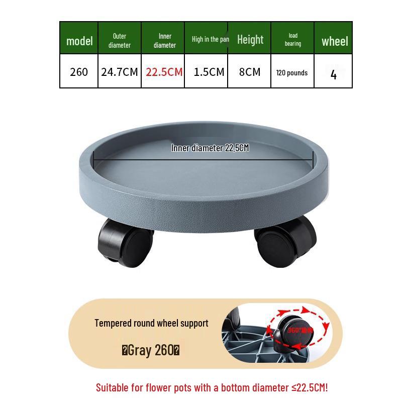 Gehärtetes Harz Mobiler Blumentopf-Untersetzer mit Universal-Lenkrollen und Wasserauffang.