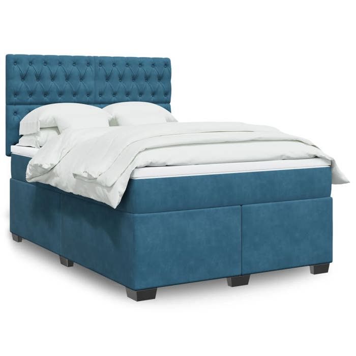 VidaXL Sommier à lattes de lit et matelas bleu 140x190 cm velours, lit, lit à plate-forme, lit à panneaux 3293216