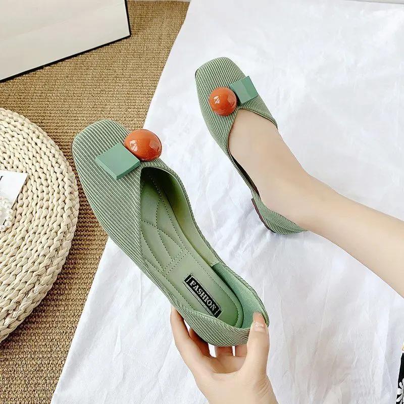 Fashion Women's Flat Shoes Slip-on Office Pink Square Toe Comfortable and Elegant Young Social Casual Wholesale Stylish Ladies Footwear