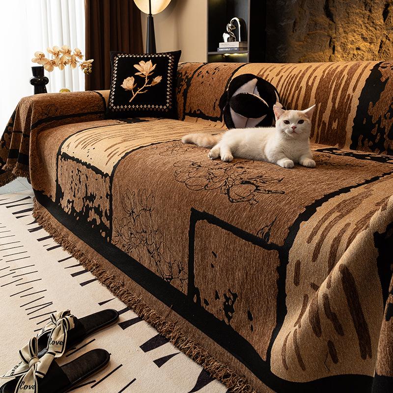 Elegant French Retro Chenille Sofa Cover - Chinese Style, Light Luxury, Full Coverage