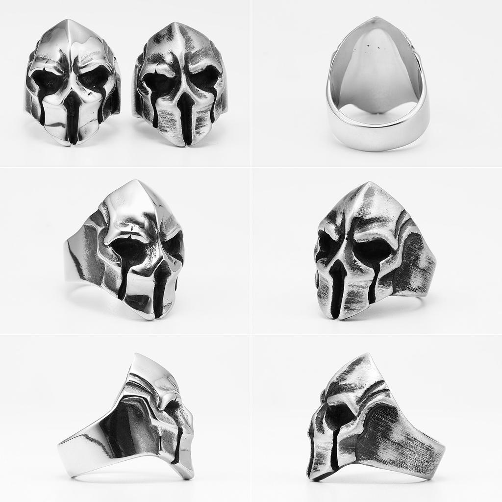 Anéis de aço inoxidável para homens, capacete espartano, guerreiro, caveira, punk rock, gótico, para motociclista, masculino, joia, presente criativo