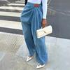 VIONA Damen Weite Hosen Jeans Gewaschen Hohe Taille Falten Used Denims Frühling Vintage Damen Hosen Streetwear Bodenlang
