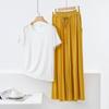 Color Block Cotton Crew Neck Two-Piece Set: Short Sleeve Top & Wide Leg Drawstring Pants