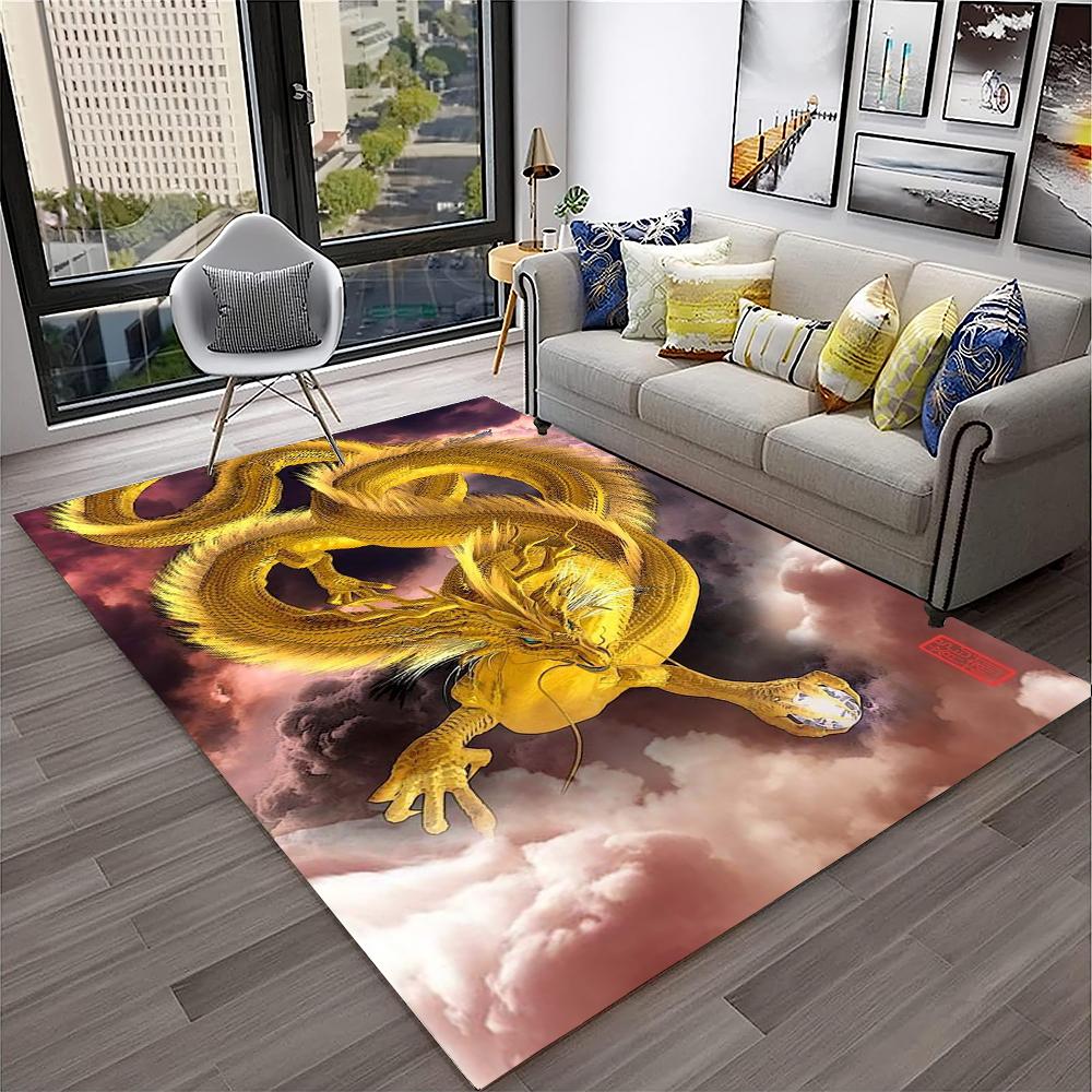 3D-Teppich mit chinesischem Drachen, Mythos, Kunst, Cartoon-Motiv, für Zuhause, Wohnzimmer, Schlafzimmer, Sofa, Fußmatte, Dekoration, Kinderspielbereich, rutschfeste Bodenmatte