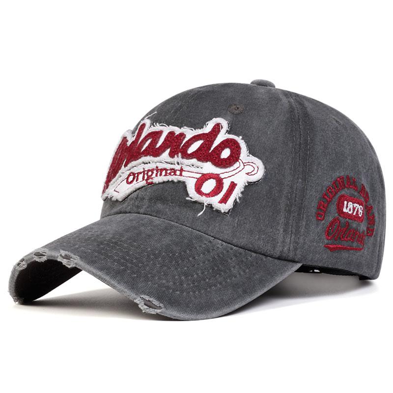Dopis výšivka Praný denim Baseballová čepice Unisex Nastavitelná bavlněná čepice Pánské turistické čepice Snapback Klobouky Divoký klobouk