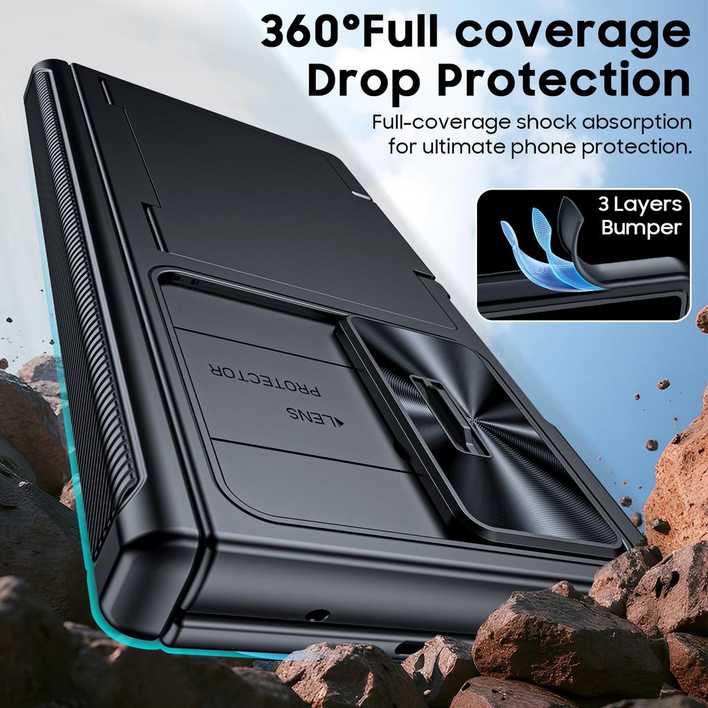 Protective Wallet Case with Sliding Camera Cover and RFID Card Holder for Galaxy Z Fold 8 Ultra-Black