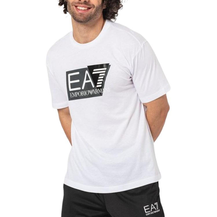 Emporio Armani EA7 SS24 Letter And Number Print Casual Crew Neck Short Sleeve T-Shirt Men tops White 3DPT09-PJ02Z-1100