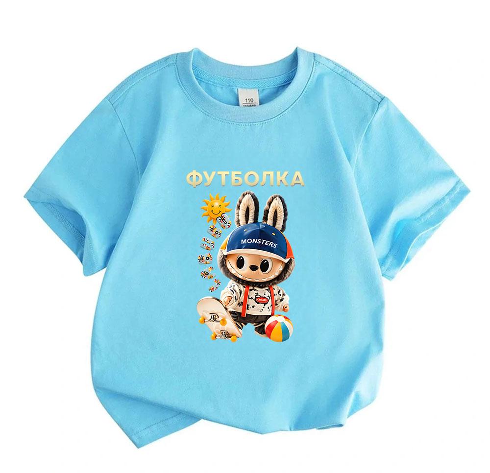 100% Cotton Kids Boys Girls Summer T-Shirt, Cute Cartoon Character Print Crew Neck Short Sleeve Casual Tees, Soft Breathable Tops for Children Daily O