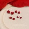 Red Doudou Pearl Earrings Women's Retro Hong Kong Style Red Earrings New Year's Explosion Premium New Year's Earrings