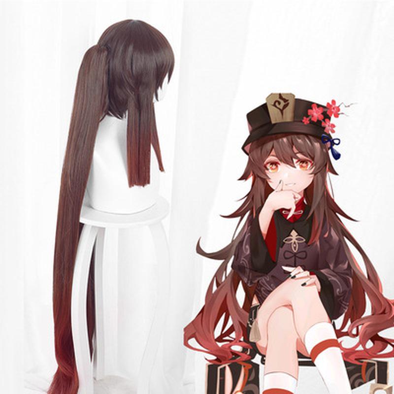 Game Genshin Impact Hutao Anime Cosplay Hair Heat Resistant Synthetic Wigs Halloween Free Wig Cap