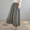 DIMANAF 2026 Summer Beach Plus Size Long Pants Women Plaid Black Elastic Waist Loose Vintage Casual Trousers Pants Print Bottoms