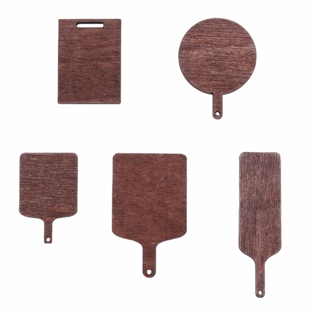 5Pcs Wood Dollhouse Kitchen Accessory Round Square Bread Dessert Board Miniature Scene