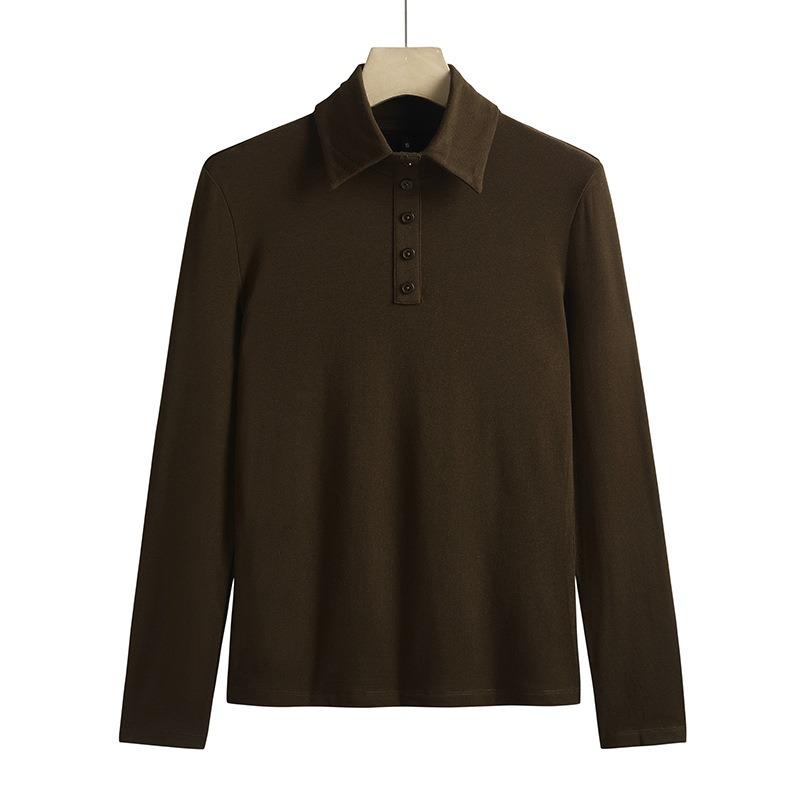 Women's Trendy T-shirt Lapel Cotton Comfortable Inner Wear Fashionable Women's Long-sleeved T-shirt Bottoming Shirt Slim Fit Top