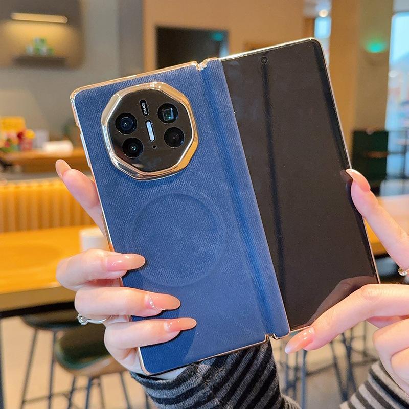 Applicable to Huawei MateX6/x5 mobile phone case, linen brown cloth pattern double central axis all-inclusive matex3 folding magnetic case