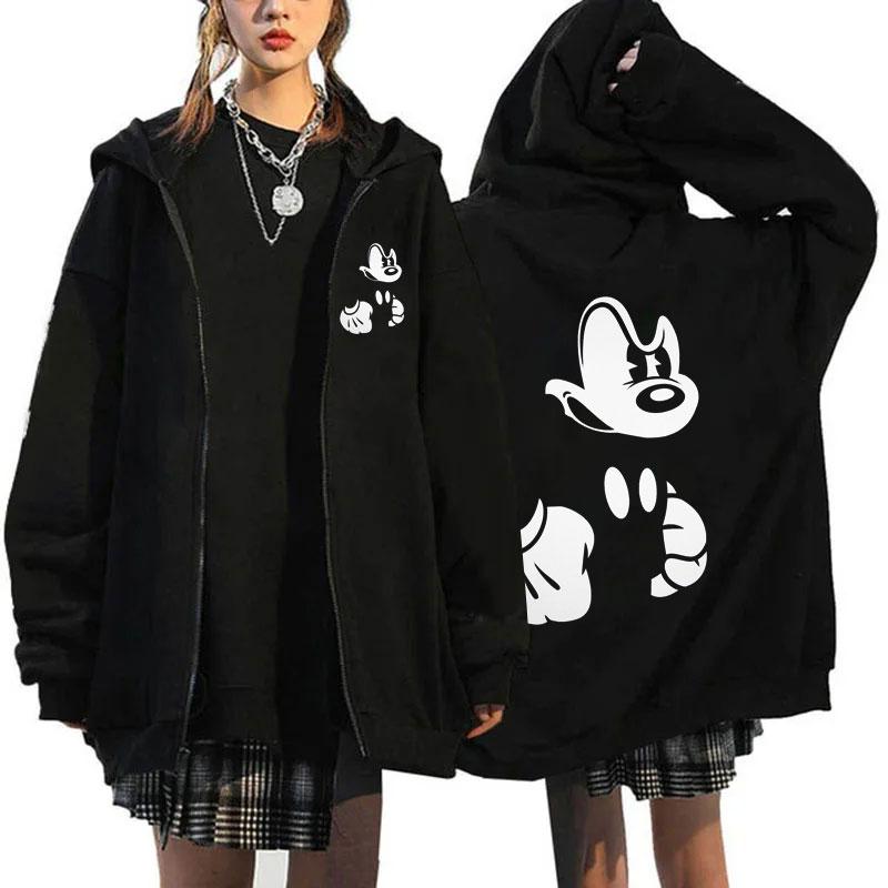 2025 Women's New Hoaodies Disney Products Mickey Mouse Pattern Sweatshirt Jacket Fall Winter Long Sleeve Oversized Zip Hoodies