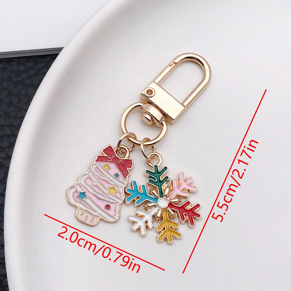 Cute Pink Christmas Tree & Snowflake Keychain Ornament