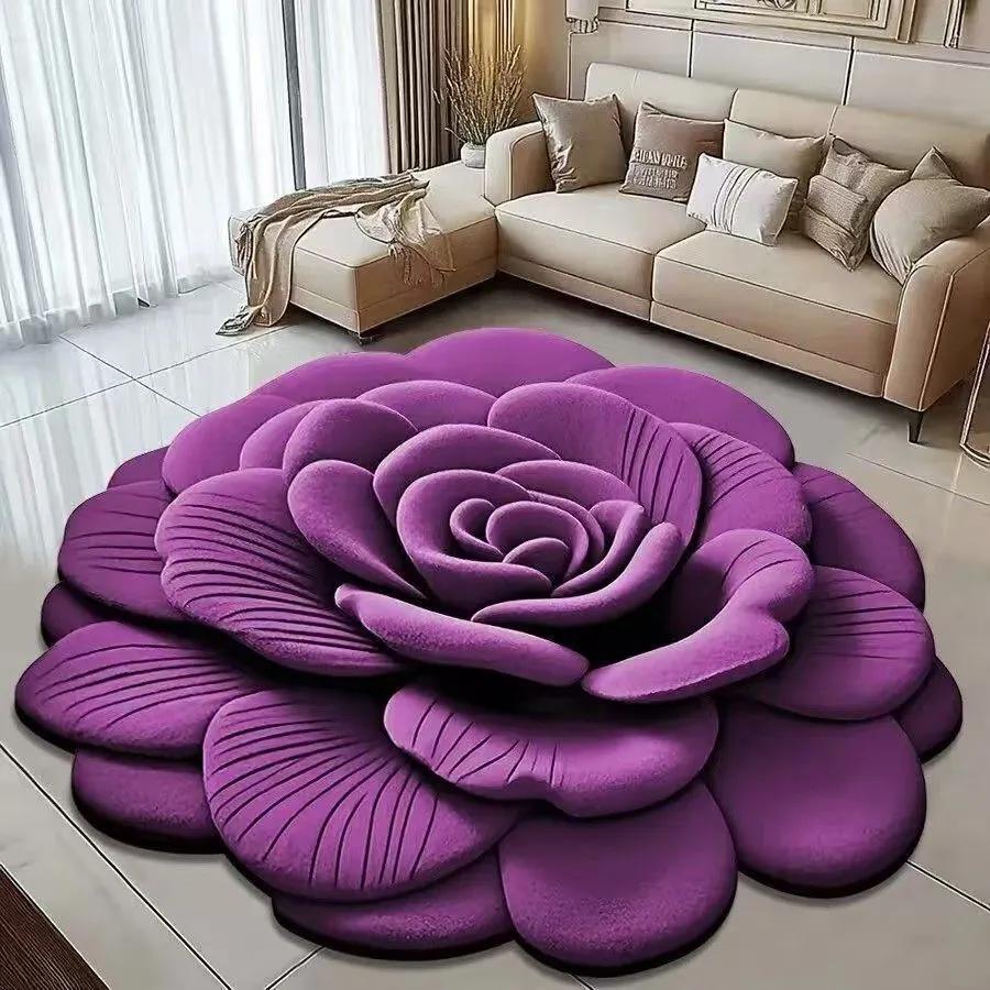 WTEMPO Printed 3D Flower Shaped Home Non-slip Carpets Solid Color Round Bathroom Water-absorbing Floor Mats Dirt-resistant Quick-drying Floor Mats