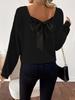 Women's Solid V-Neck Long Sleeve Casual Bow Sweater