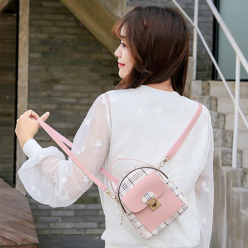 Women's backpack 20 new plaid contrasting color lock shoulder small backpack fashion casual mobile phone bag gift bag