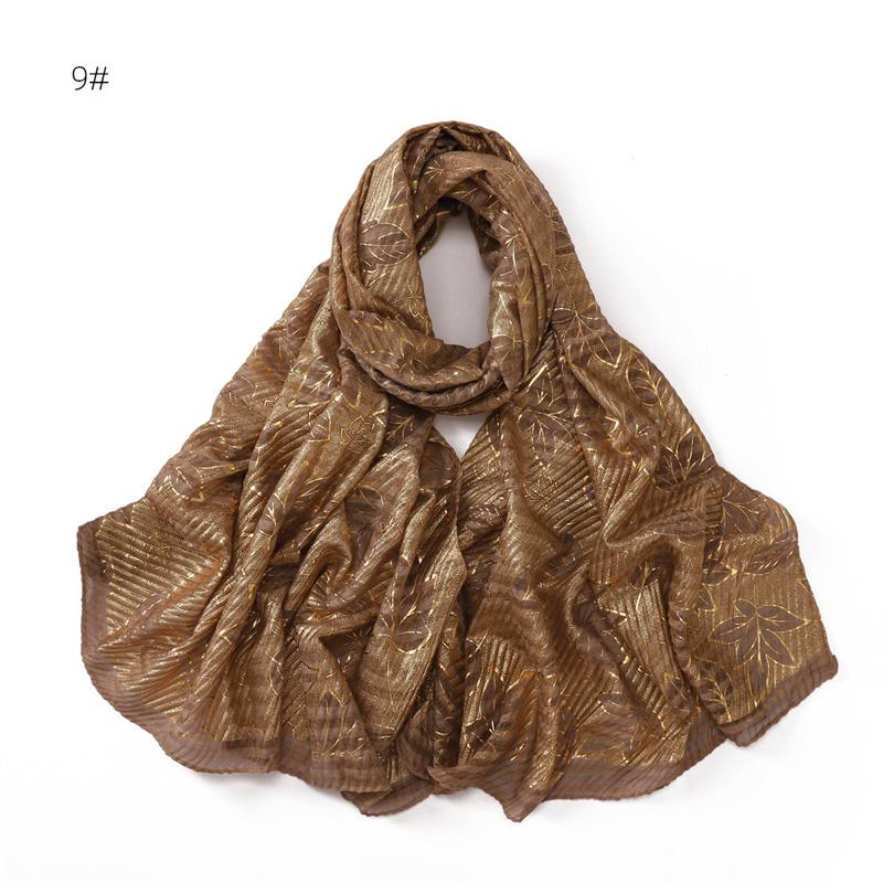 80*180cm Women Leaf Striped Cotton And Linen Long Hijab Fashion Scarf Lady Wraps Shawls Muslim Headband Islamic Scarves