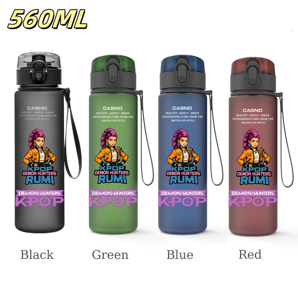 560ML KPop Demon Hunters Plastic Cartoon Pattern Water Cup Tall Superior Quality Children Outdoor Sports Drinking Water Bottle Birth Date Present