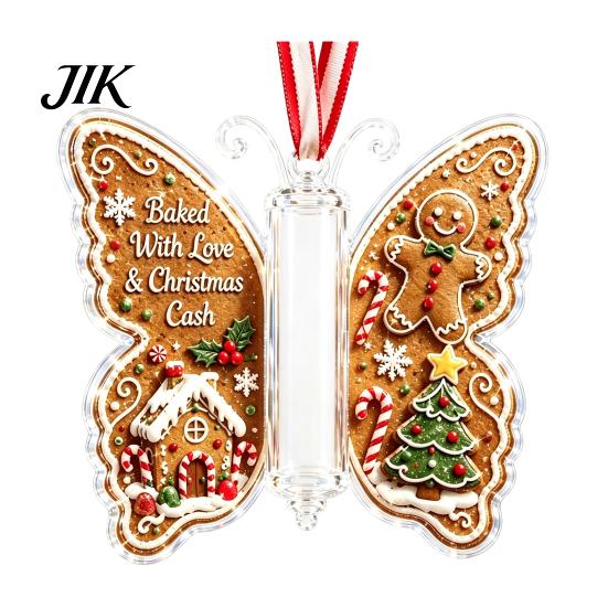 Transparenter Acryl-Weihnachtsanhänger Geldhalter-Schmuckstück, Bargeld-Hänge-Dekoration mit Vintage-Feiertags-Überraschung Schmetterlingsdruck, Partyzubehör