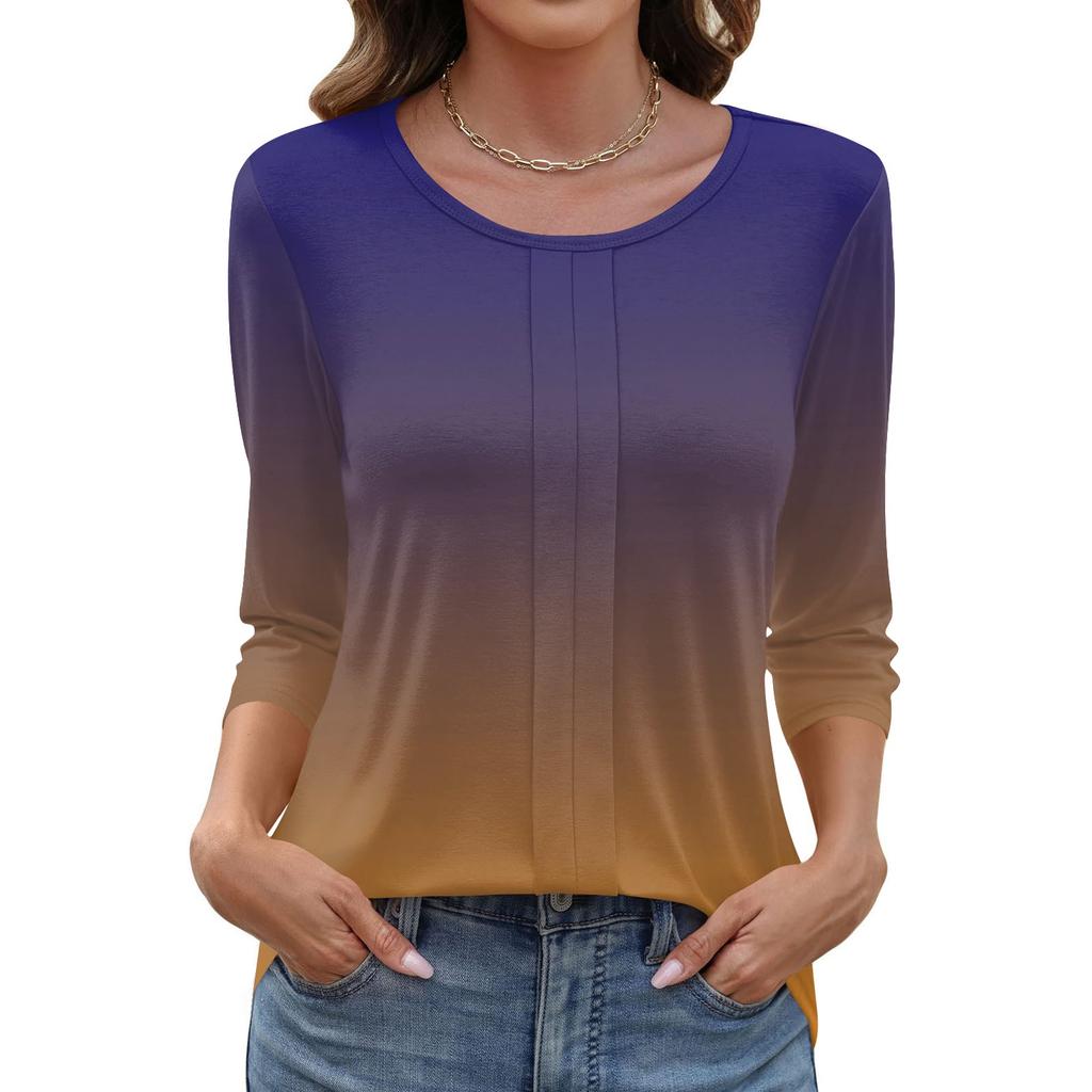 Modisches, lässiges Pullover-Oberteil mit Dreiviertelärmeln und bedrucktem Kragen für Damen