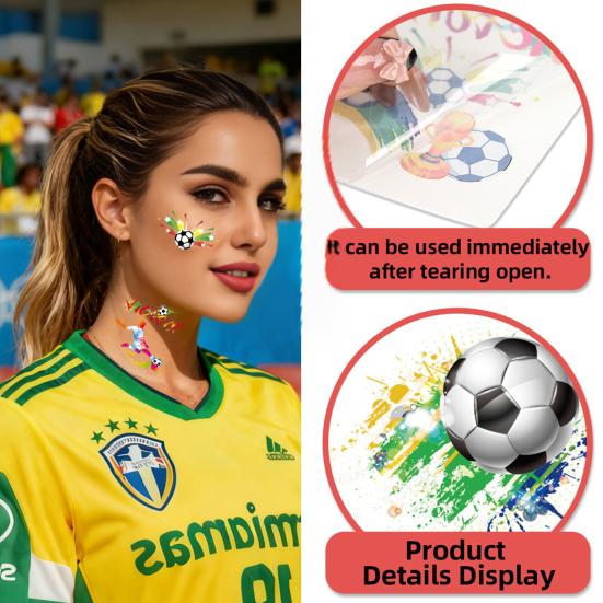 5Pcs Football Temporary Tattoos Men Women Soccer Ball Themed Fake Tattoos Face Sticker Game