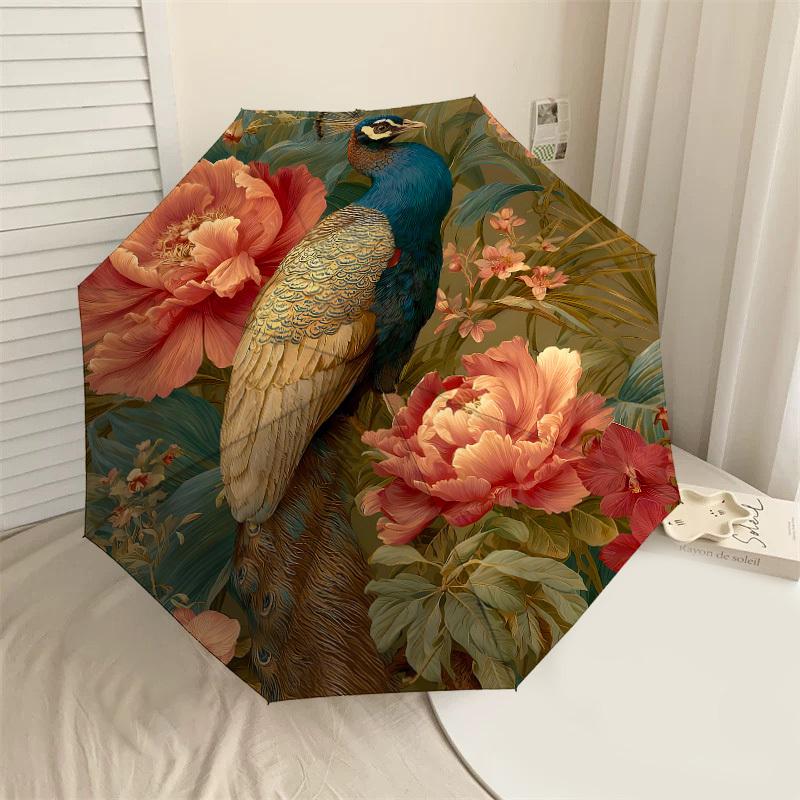 

1PC peacock flowers Automatic Open/Close Umbrella with Windproof, 8-Rib Sturdy Canopy, Durable Ribs, Fashionable Design,1265A