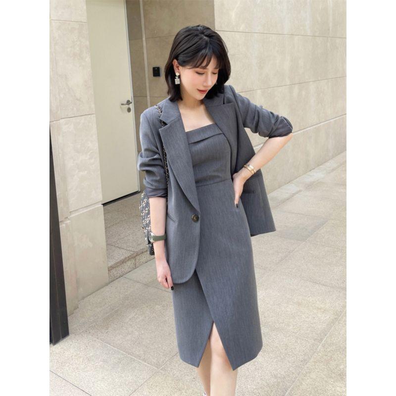 

Женская одежда больших размеров в гонконгском стиле, ретро, светская львица, костюм с высокой талией, комплект платья-комбинации, женское деловое платье больших размеров, комплект из двух предметов Black Slip Skirt Plus size 2XL