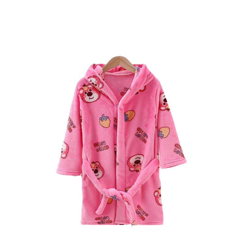 Children's Cartoon Coral Fleece Bathrobe - Flannel Robe for Boys & Girls, All Seasons