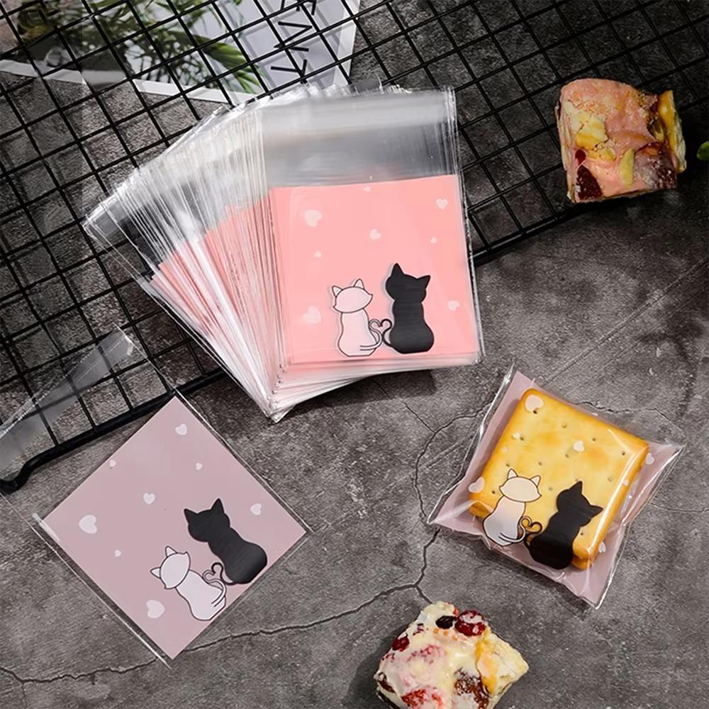 50Pcs Couple Cats Biscuits Candy Bags Plastic Sandwich Bread Packaging Bags  Package Supplies