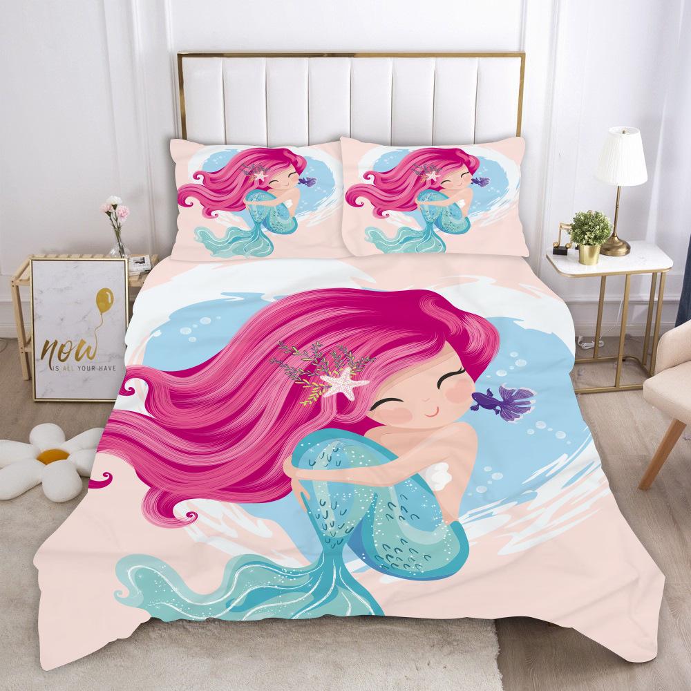 Comforter Mermaid King Queen Cute Cartoon Fairy Tale Sea Creature Bedding Set Fish Scale Girly 2/3Pcs