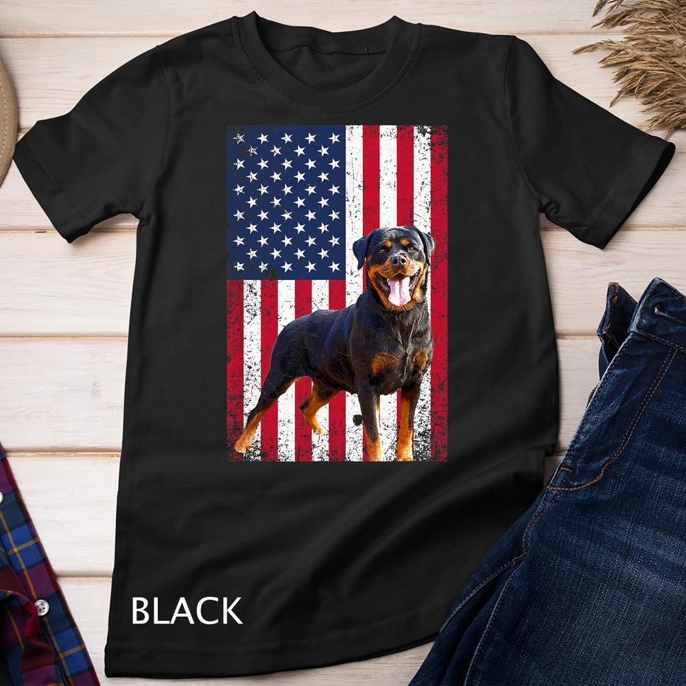

American Flag Rottweiler Dog Lover Funny 4th of July Dog T-Shirt Unisex T-shirt L