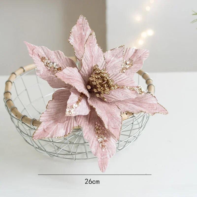 2025 Christmas High-end Flannelette Simulation Flower 28cm Golden Champagne Christmas Tree Decoration Flower Arrangement