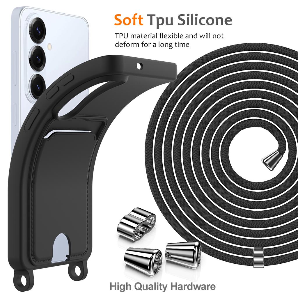 For Samsung Galaxy S26 Pro/Galaxy S26 Case Liquid Silicone Card Holder Back Phone Cover with Lanyard