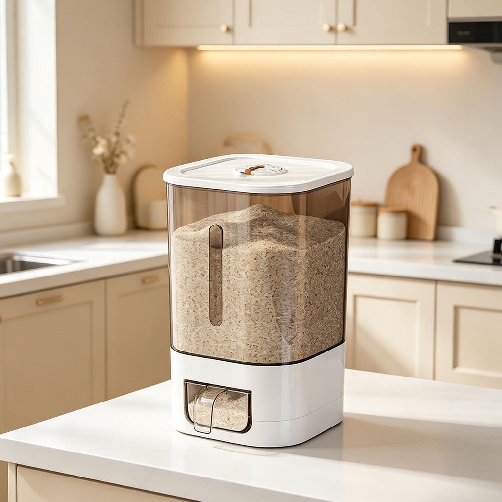 Grain Storage Container with Measuring Cup Dispenser Airtight Food Storage Bin for Rice Beans Cereal and Dry Goods Kitchen Organizer