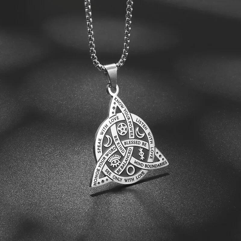 Retro Celtic Knot Pattern Disc Cross Pendant Necklace for Men Gothic Punk Trend Street Jewelry Gift