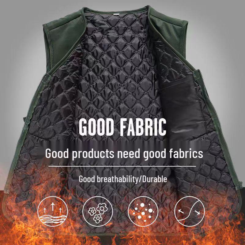 Men's Spring/Autumn Cotton Multi-Pocket Vest - Outdoor, Casual, Sleeveless Jacket for Middle-Aged & Elderly. Perfect for Fishing & Daily Wear.