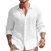 Men Fall Spring Shirt Lapel Single-breasted Solid Color Loose Long Sleeve Casual Soft Breathable Mid Length Men Daily Top
