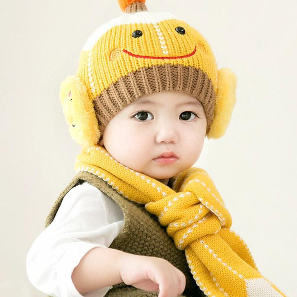Cartoon Snowman Children Hat Scarf Set Ear Protection Warm Beanie Caps  Children Accessories