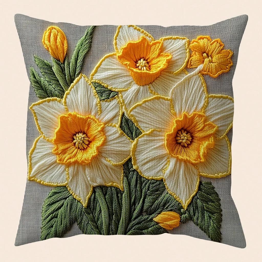 1 Daffodil Pillow Cover Double Sided 2D Print Soft Polyester Cushion Case Living Room Bedroom Sofa Couch Floral Decor Fresh Gift