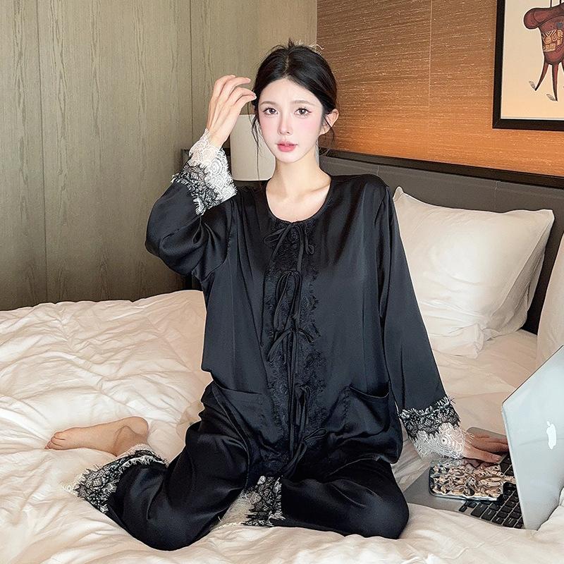 New ice silk pajamas women's long-sleeved suit, new Chinese high-end national style loungewear, spring and autumn new thin styles can be worn outside
