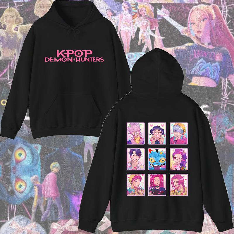 KPop Devil Hunter Sweatshirt Hooded Children's Spring and Autumn Outfit Rumi Mira Zoey Cartoon Anime Girl Long Sleeved Top